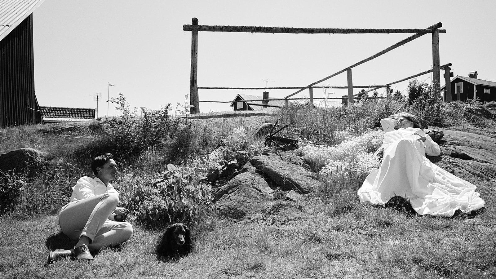 Couple walking together in a field