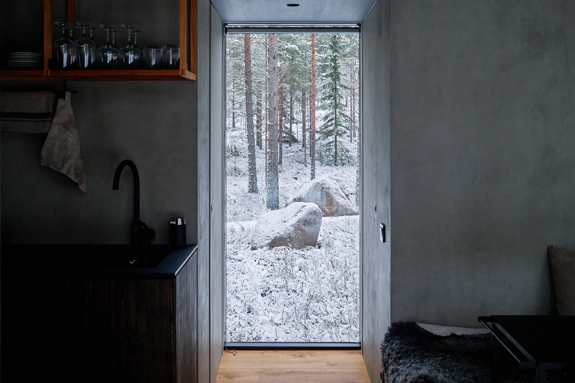 Wooden boardwalk path through the forest to the beach