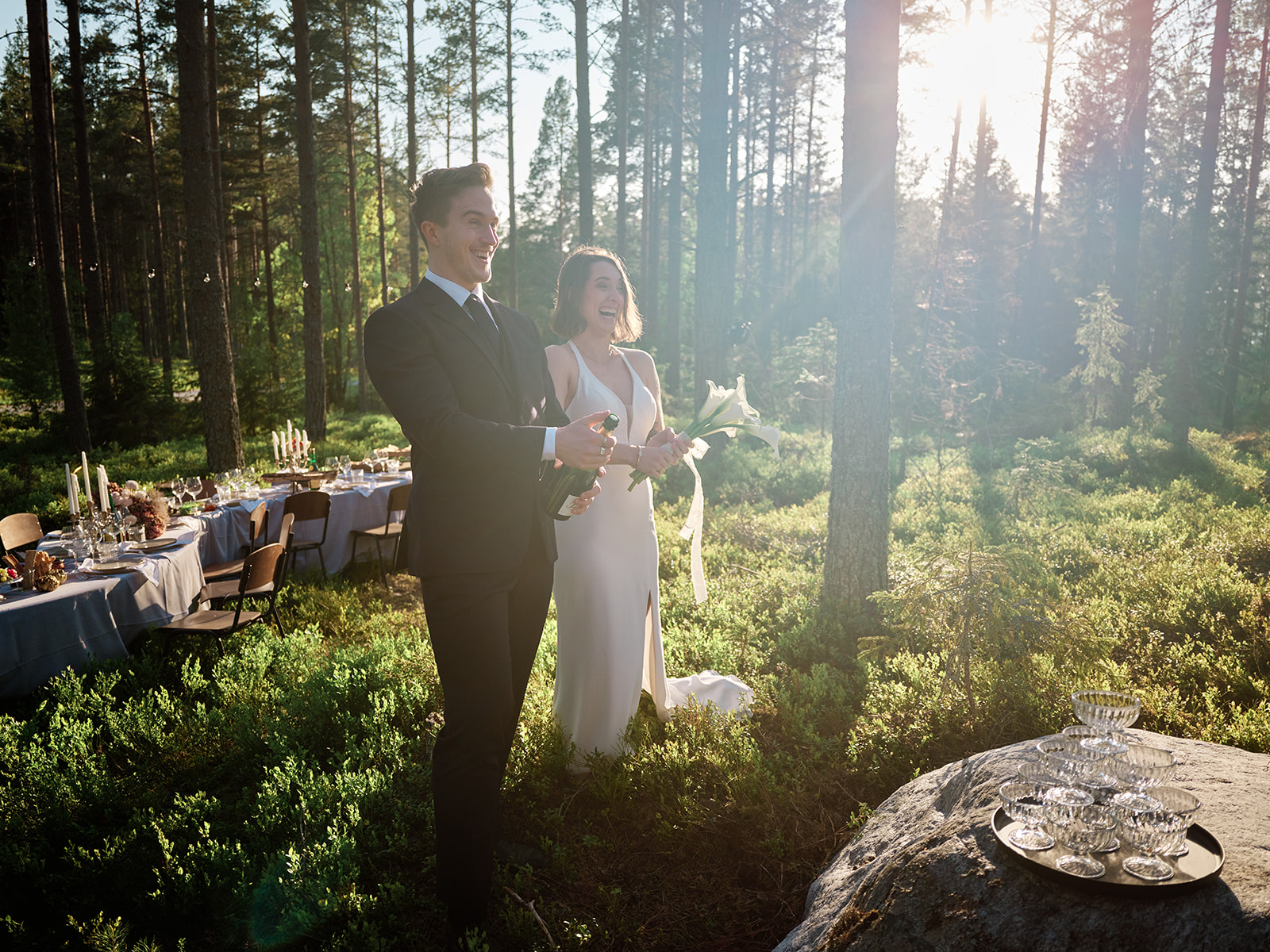 Couple in wild landscape near Hop Farm Beach elopement venue Sweden