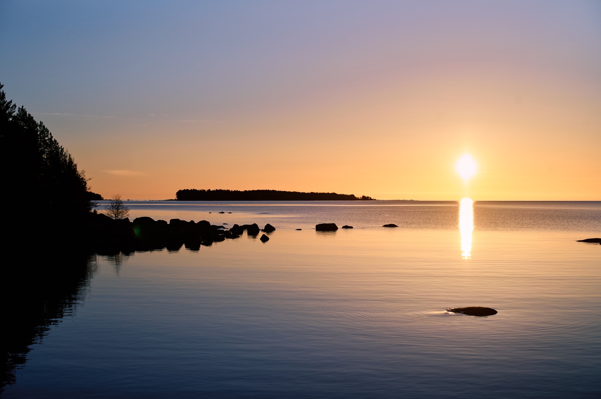 Golden sunset over the Baltic Sea at Humlegårdsstrand Sweden